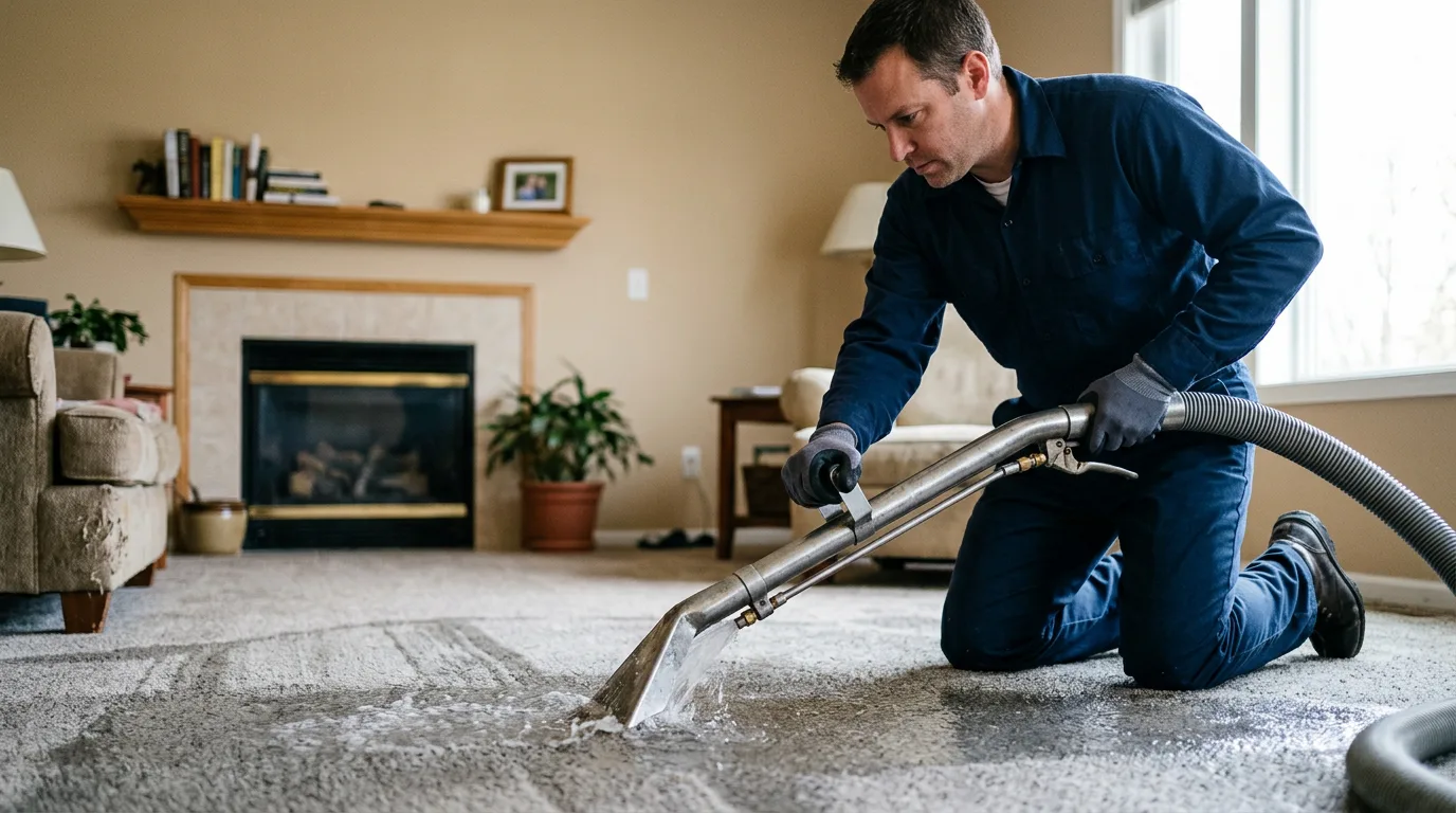 Water damage restoration technician working near New London, IA